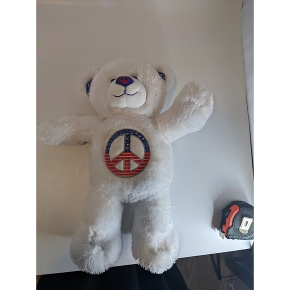 Build A Bear Peace Bear 16" Retired W/Red White Blue Peace Sign Stuffed Animal - Picture 3 of 11